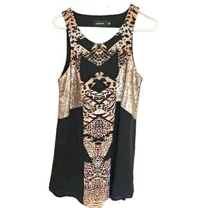 Mink pink sequin mini Dress Size Medium Black animal Print‎ summer